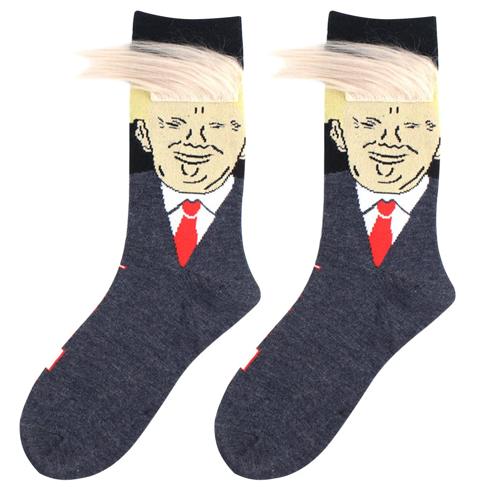 1-5Pairs Trump Socks With Hair Trump Face Compression Socks Novelty Funny Wig Socks Soft 3D Fake Hair Trump Socks for Men Women