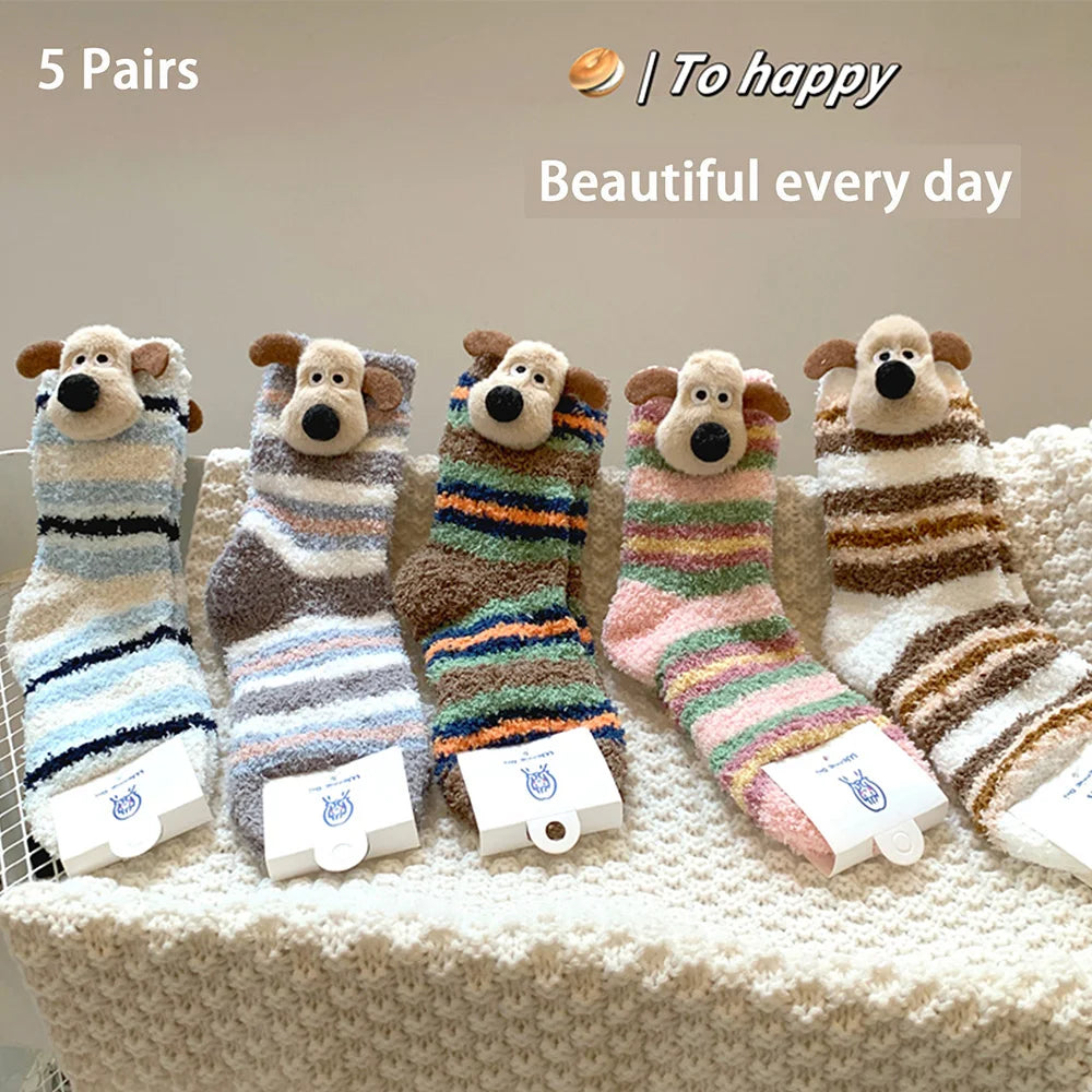 3/5/8/20 pairs of men's and women's Christmas socks, autumn and winter coral fleece casual warm mid tube socks, fashionable