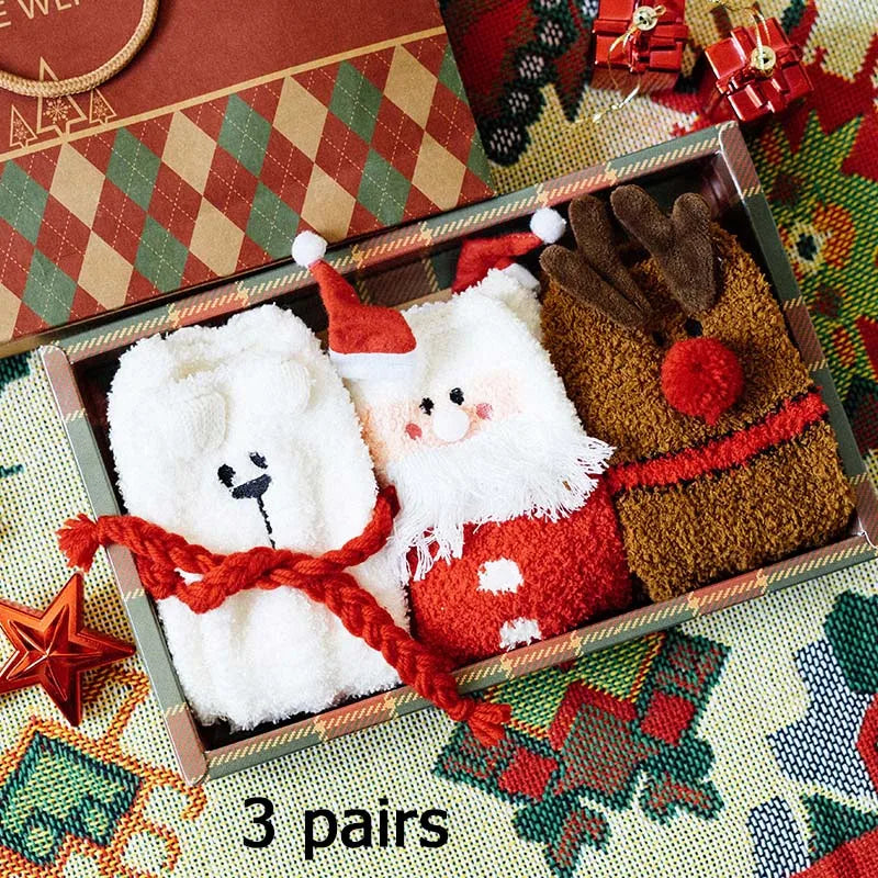 3/5/8/20 pairs of men's and women's Christmas socks, autumn and winter coral fleece casual warm mid tube socks, fashionable