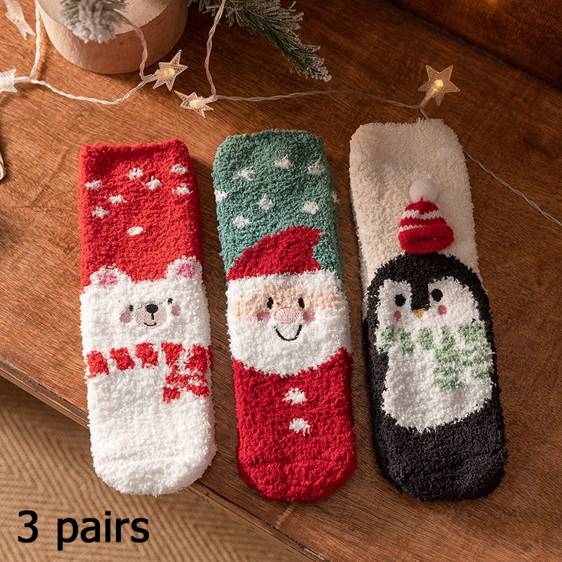 3/5/8/20 pairs of men's and women's Christmas socks, autumn and winter coral fleece casual warm mid tube socks, fashionable