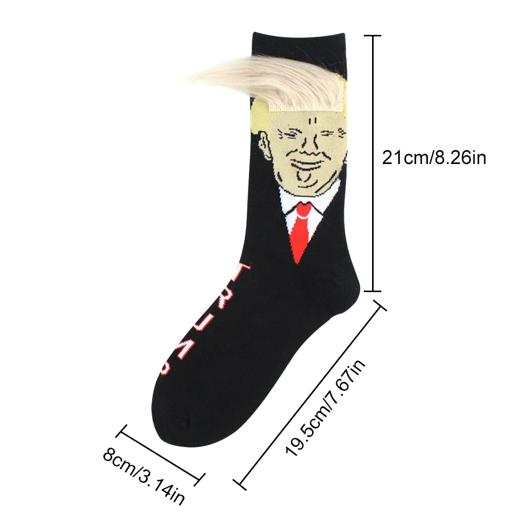 1-5Pairs Trump Socks With Hair Trump Face Compression Socks Novelty Funny Wig Socks Soft 3D Fake Hair Trump Socks for Men Women