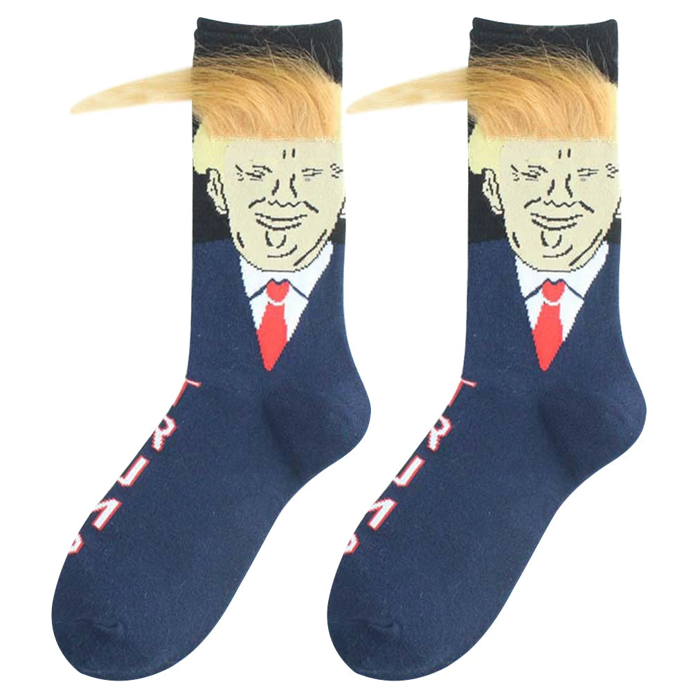 1-5Pairs Trump Socks With Hair Trump Face Compression Socks Novelty Funny Wig Socks Soft 3D Fake Hair Trump Socks for Men Women