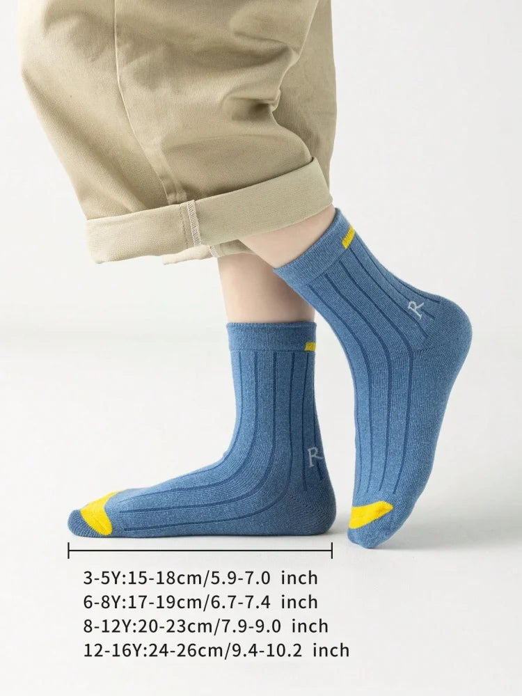 5 Pairs of Boys' Socks, Spring, Autum and Winter New Mid-calf Socks, Kidsren's Sports Socks, Boys' Breathable Pure Color Trendy Socks