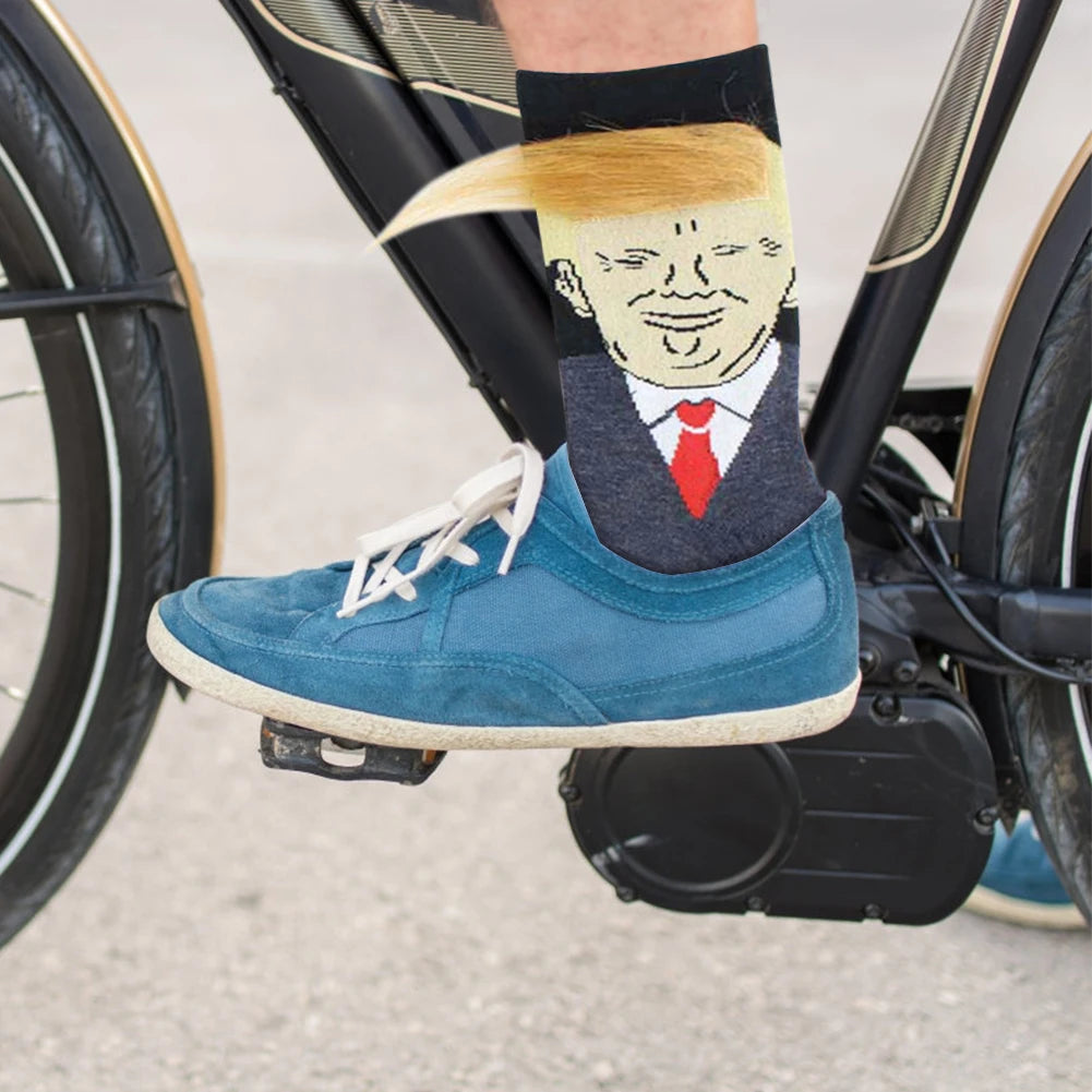 1-5Pairs Trump Socks With Hair Trump Face Compression Socks Novelty Funny Wig Socks Soft 3D Fake Hair Trump Socks for Men Women