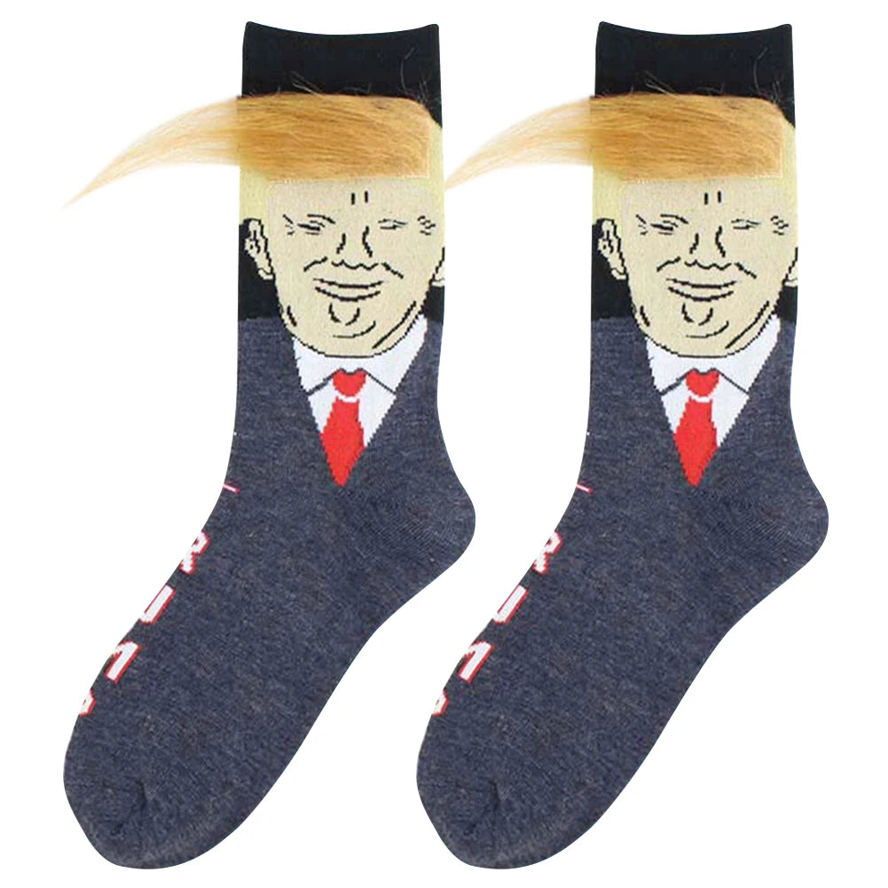 1-5Pairs Trump Socks With Hair Trump Face Compression Socks Novelty Funny Wig Socks Soft 3D Fake Hair Trump Socks for Men Women