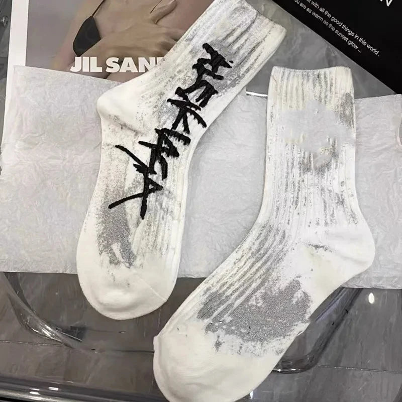 Men's sports socks, cotton casual, soft breathable summer winter for male socks versatile. Letter graffiti personalized socks