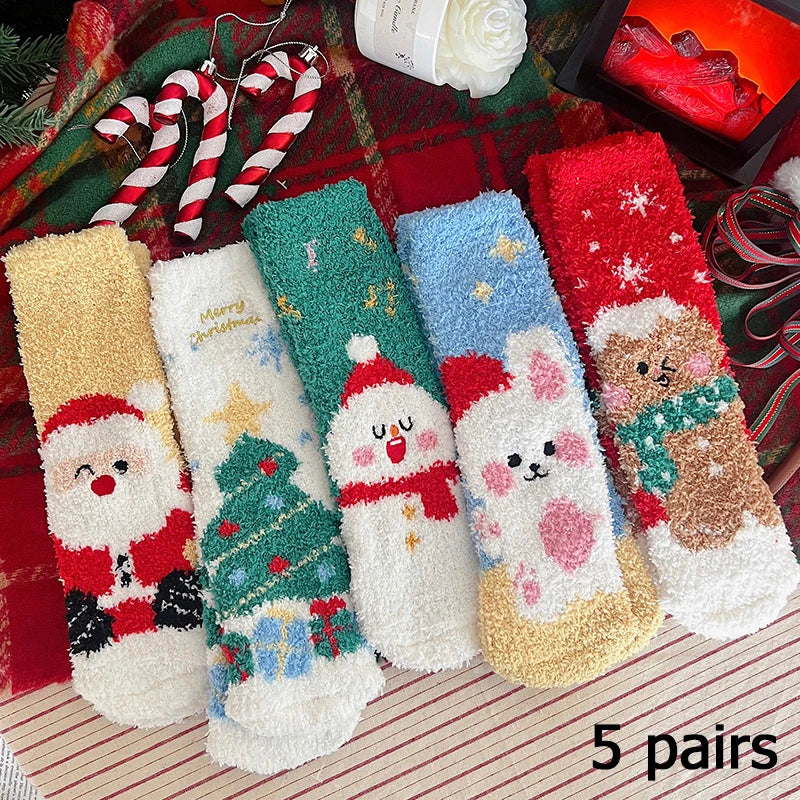 3/5/8/20 pairs of men's and women's Christmas socks, autumn and winter coral fleece casual warm mid tube socks, fashionable