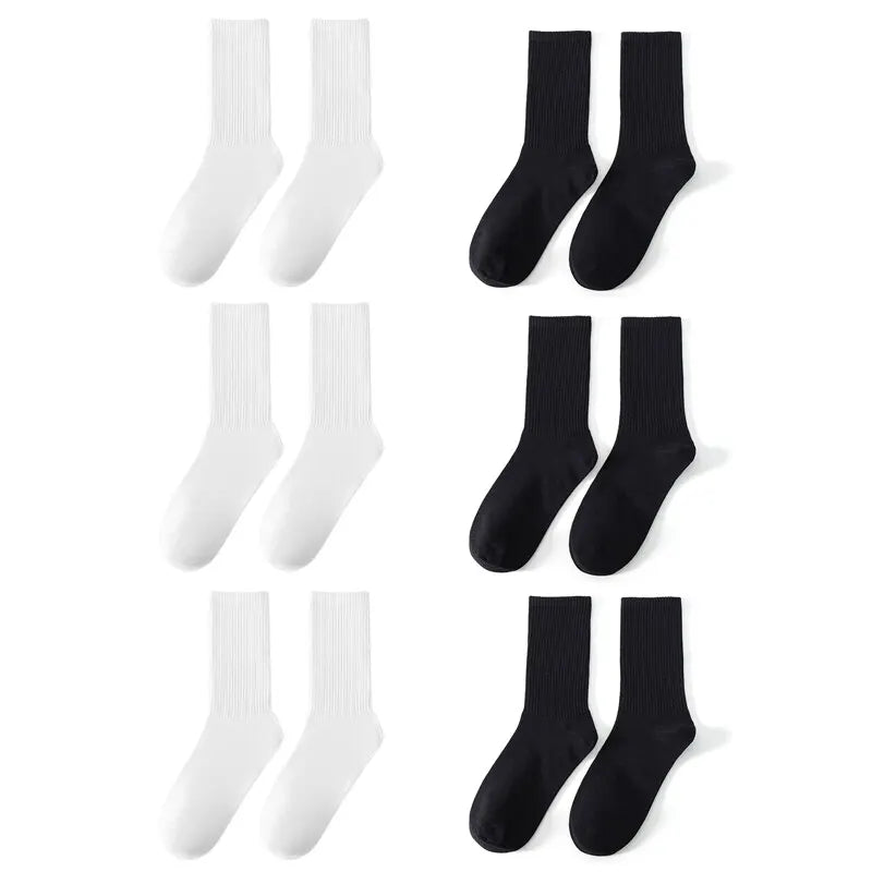 6/12 Pairs Middle Tube Socks For Men Solid Colour In White and Black Streetwear Harajuku Fashion Breathable and Casual Socks