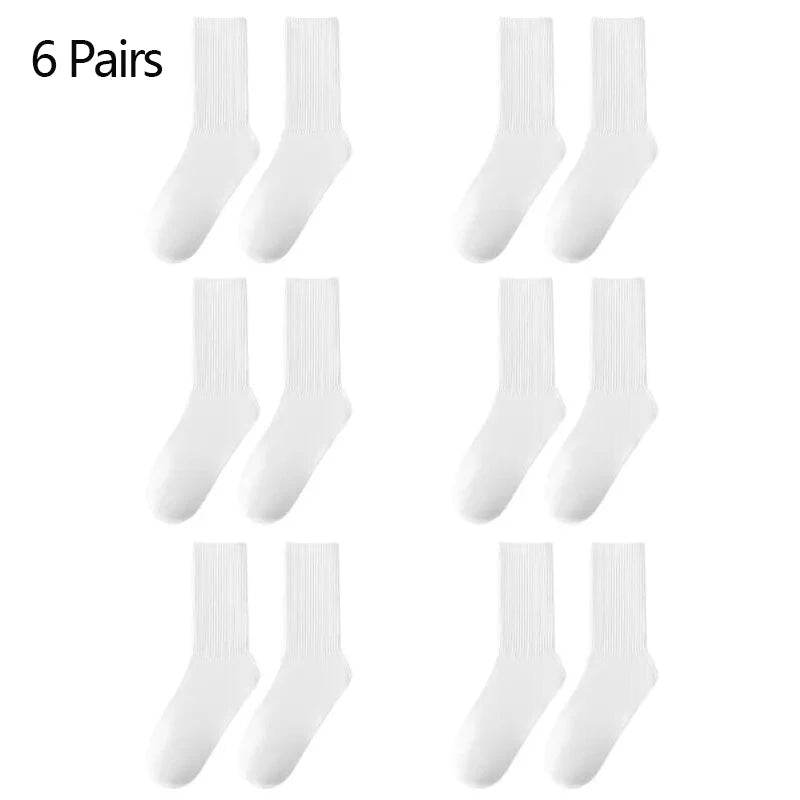 6/12 Pairs Middle Tube Socks For Men Solid Colour In White and Black Streetwear Harajuku Fashion Breathable and Casual Socks