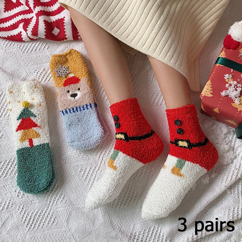 3/5/8/20 pairs of men's and women's Christmas socks, autumn and winter coral fleece casual warm mid tube socks, fashionable