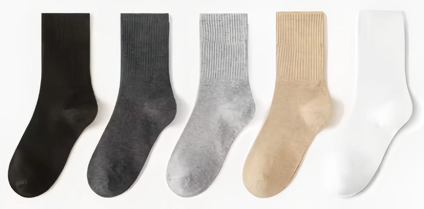 5/10 pairs Men's and women's solid color socks, with a middle tube that is elastic, sweat absorbing, odor proof socks