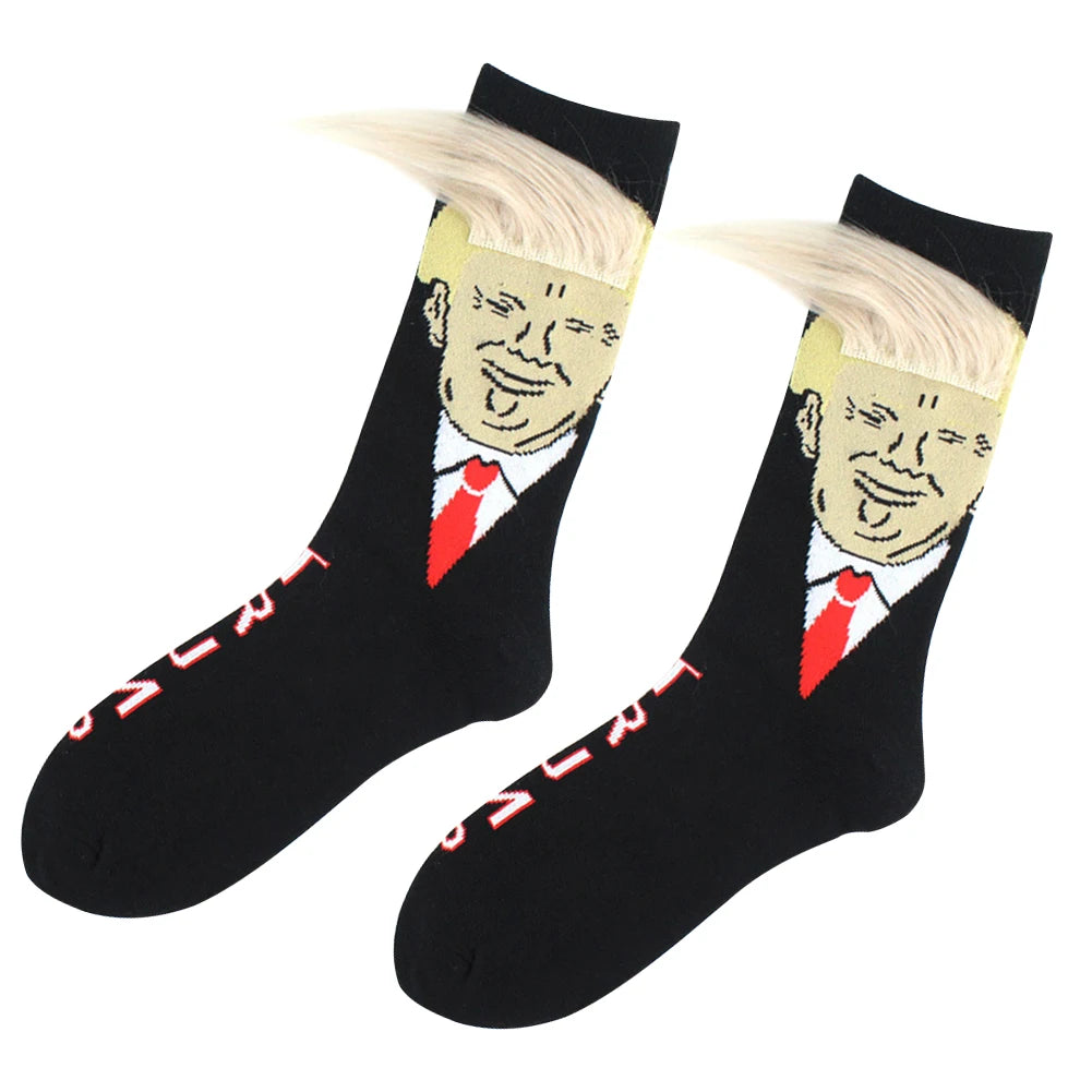 1-5Pairs Trump Socks With Hair Trump Face Compression Socks Novelty Funny Wig Socks Soft 3D Fake Hair Trump Socks for Men Women