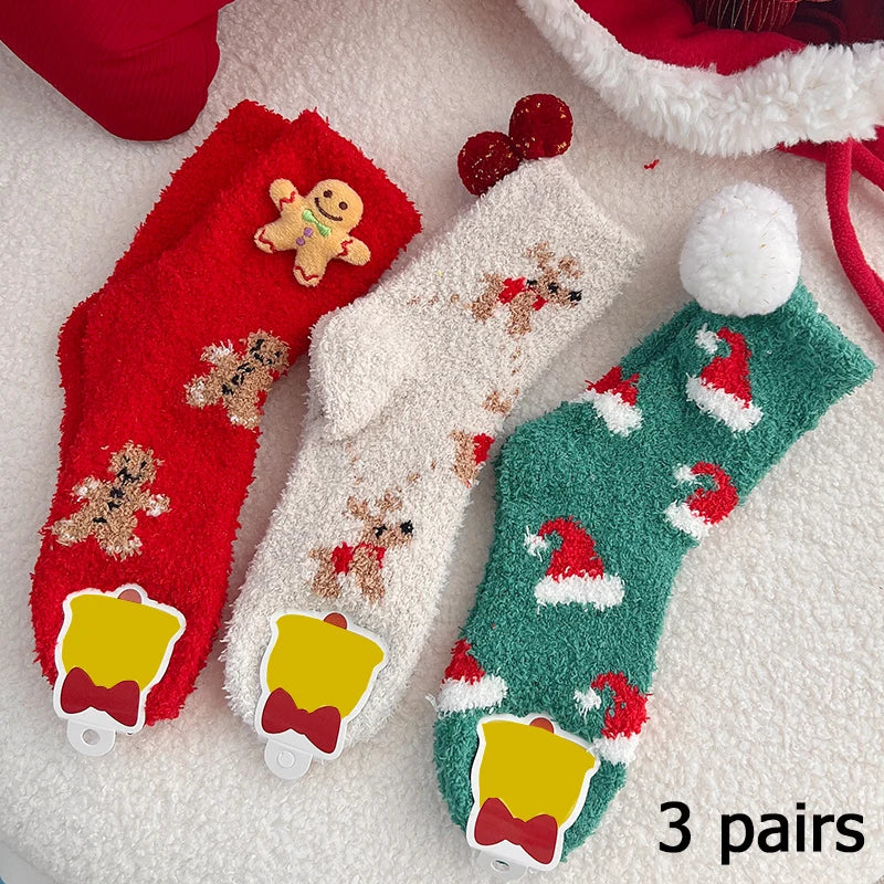 3/5/8/20 pairs of men's and women's Christmas socks, autumn and winter coral fleece casual warm mid tube socks, fashionable