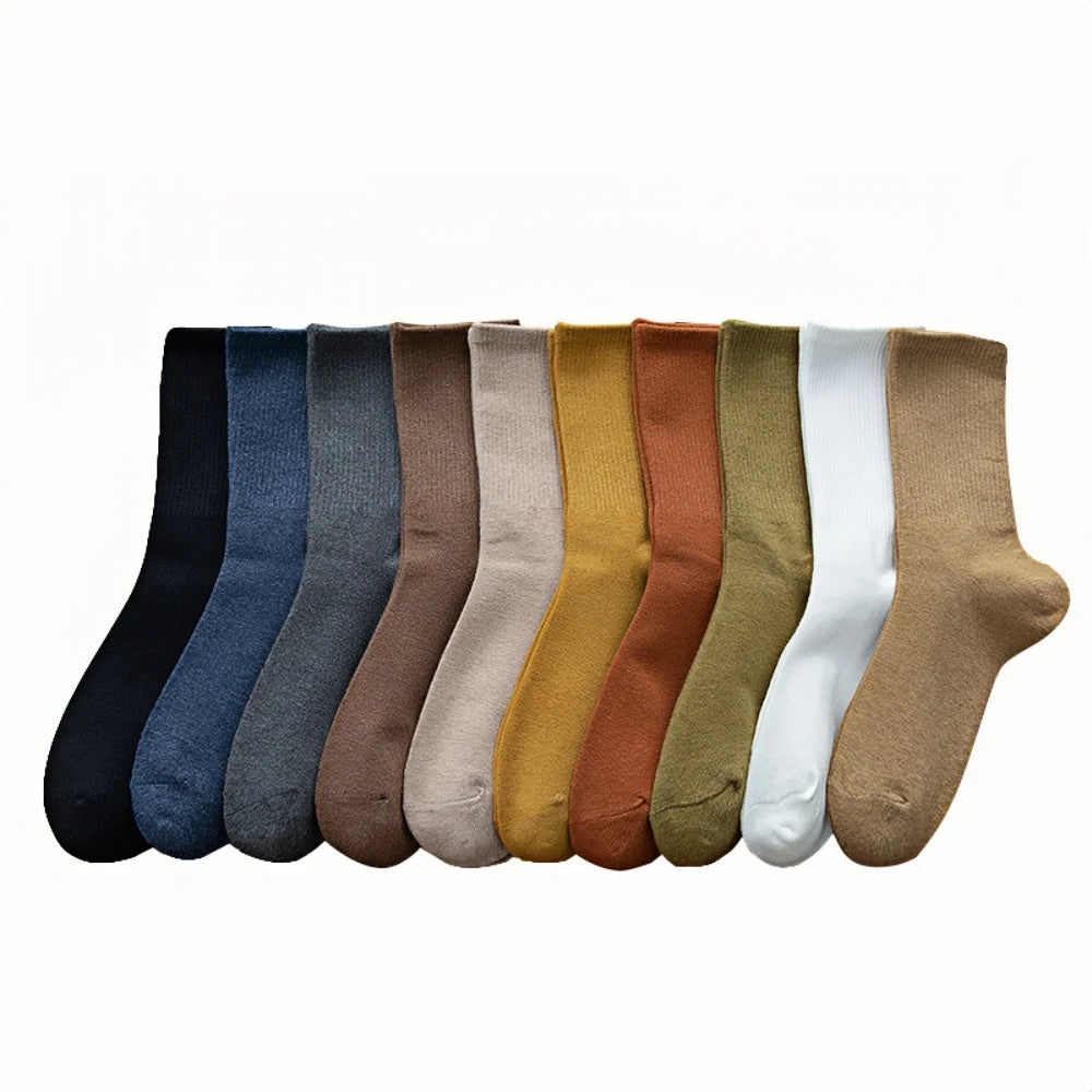 5/10 pairs Men's and women's solid color socks, with a middle tube that is elastic, sweat absorbing, odor proof socks