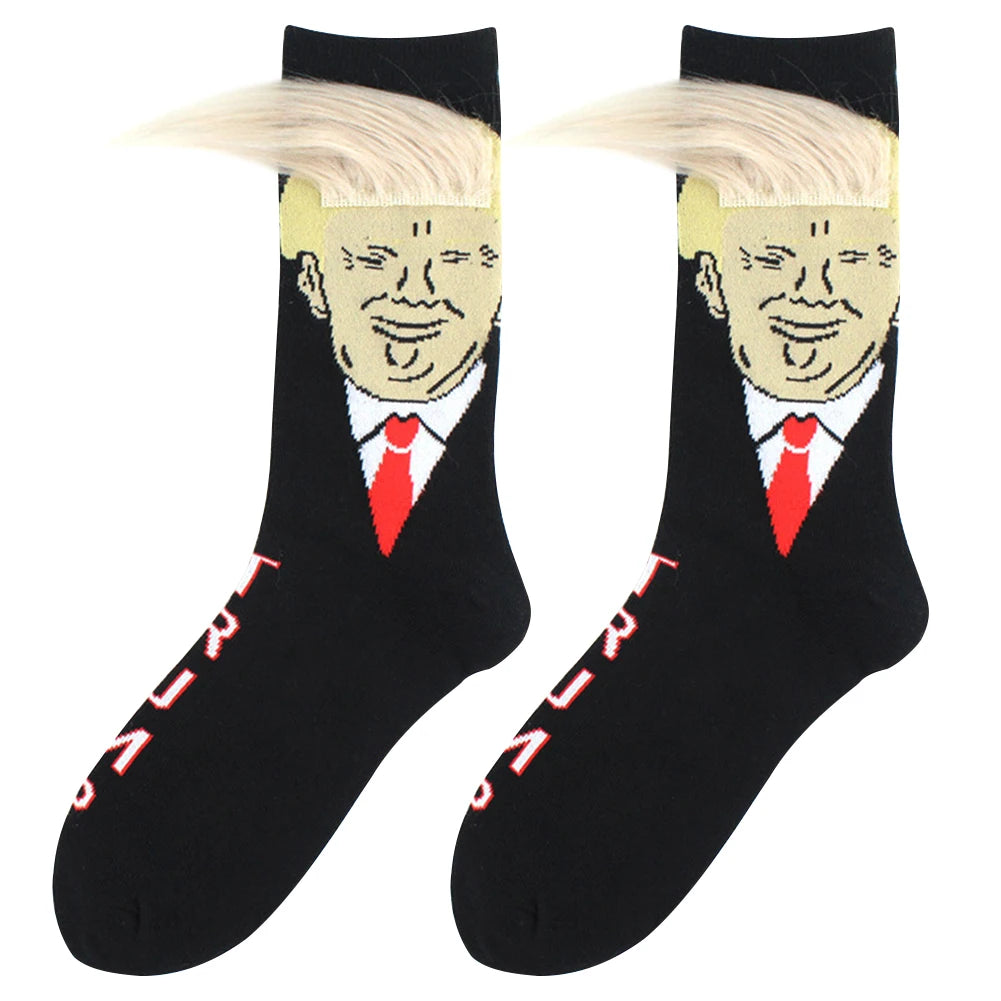 1-5Pairs Trump Socks With Hair Trump Face Compression Socks Novelty Funny Wig Socks Soft 3D Fake Hair Trump Socks for Men Women