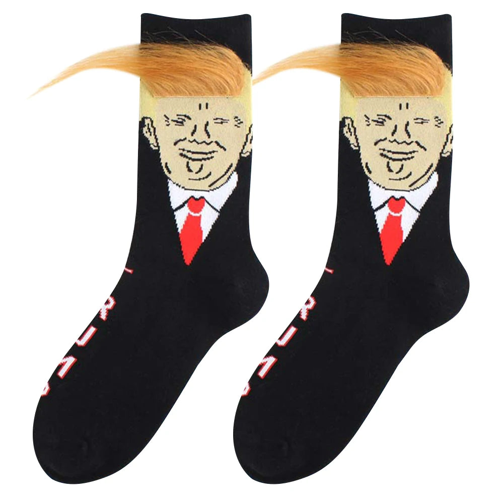 1-5Pairs Trump Socks With Hair Trump Face Compression Socks Novelty Funny Wig Socks Soft 3D Fake Hair Trump Socks for Men Women