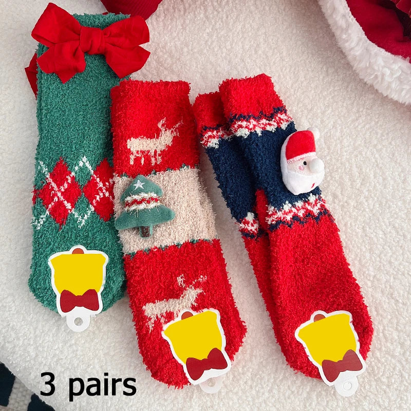 3/5/8/20 pairs of men's and women's Christmas socks, autumn and winter coral fleece casual warm mid tube socks, fashionable