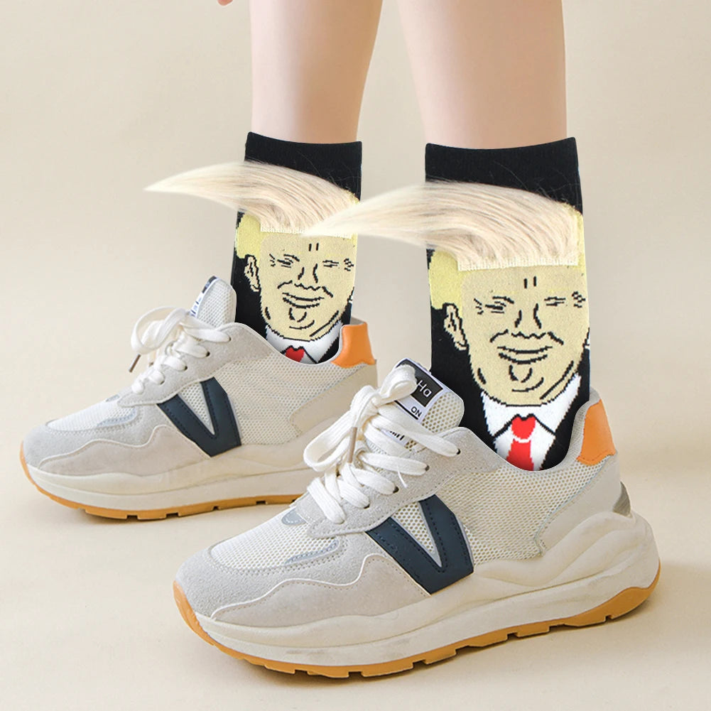 1-5Pairs Trump Socks With Hair Trump Face Compression Socks Novelty Funny Wig Socks Soft 3D Fake Hair Trump Socks for Men Women