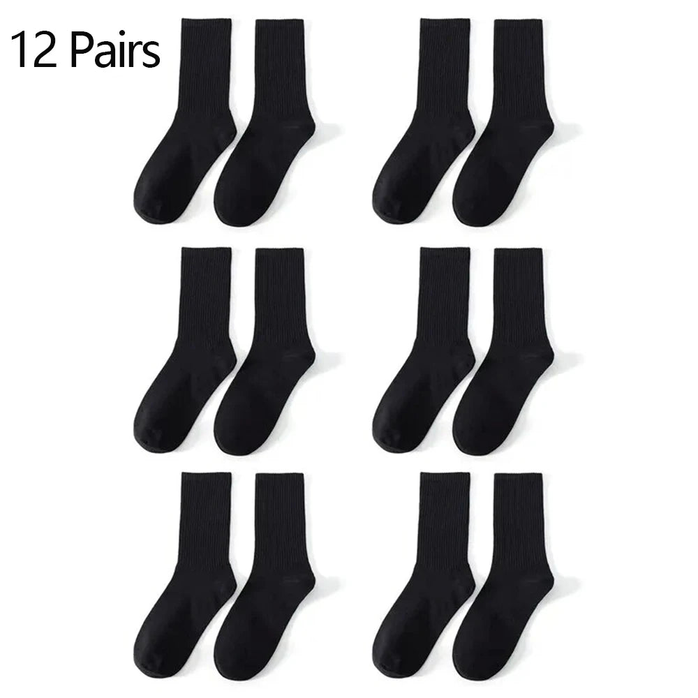 6/12 Pairs Middle Tube Socks For Men Solid Colour In White and Black Streetwear Harajuku Fashion Breathable and Casual Socks