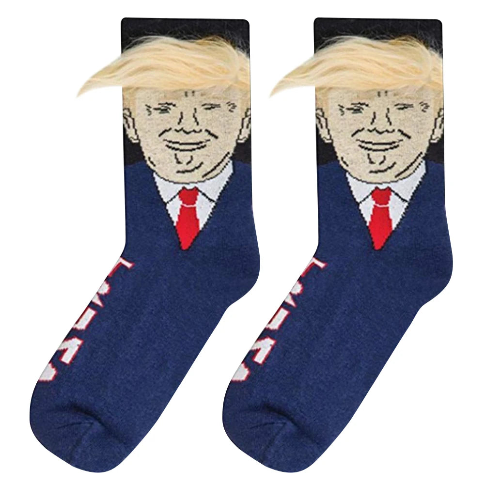 1-5Pairs Trump Socks With Hair Trump Face Compression Socks Novelty Funny Wig Socks Soft 3D Fake Hair Trump Socks for Men Women