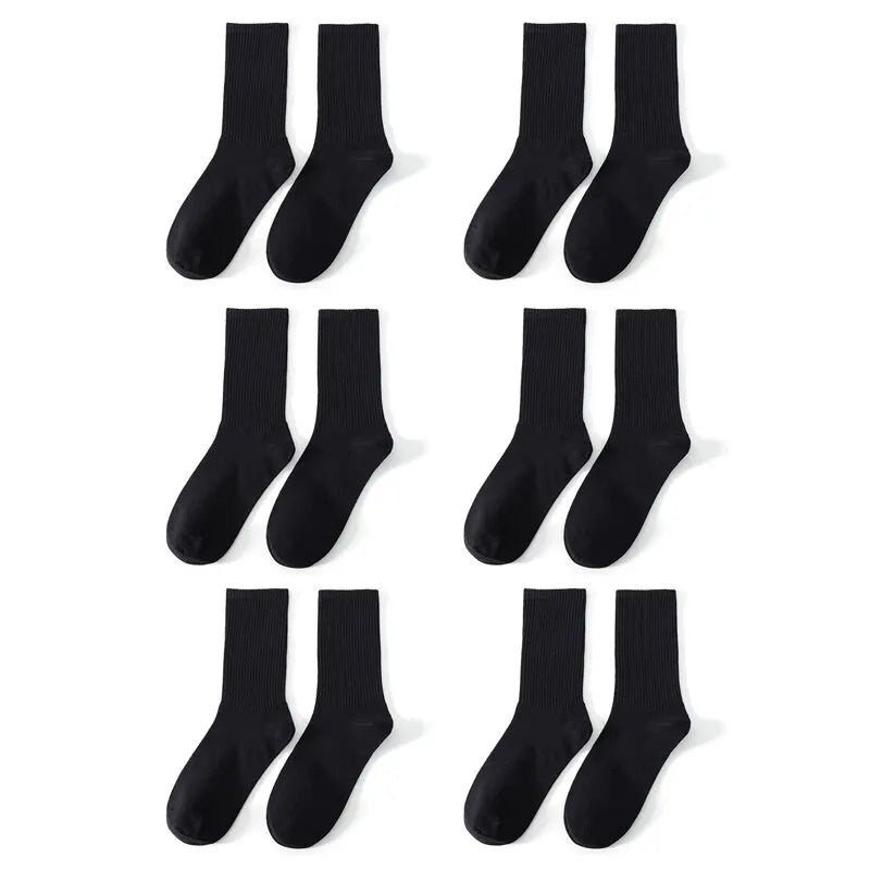 6/12 Pairs Middle Tube Socks For Men Solid Colour In White and Black Streetwear Harajuku Fashion Breathable and Casual Socks