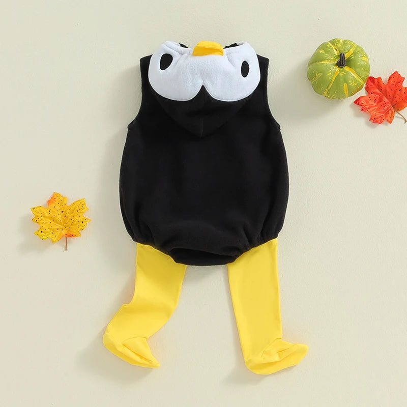 2024-05-27 Lioraitiin Baby Penguin Costume Fleece Sleeveless Zip-Up Hooded Romper Knee High Socks 2 Piece Set for Girls Boys