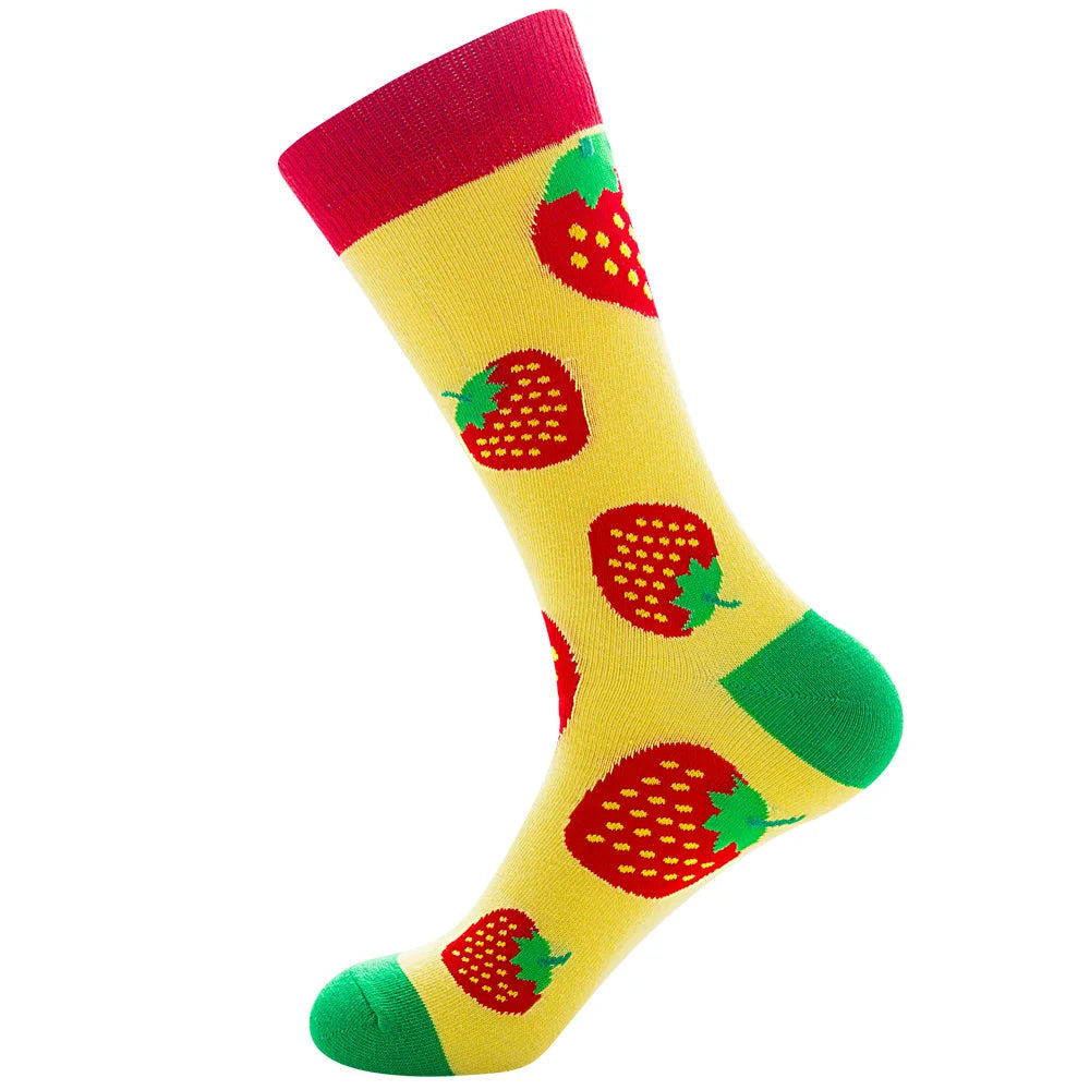 DOIAESKV Couple Socks Novelty Funny Men Socks Cute Fruit Strawberry Watermelon Hip Hop Crew Socks Unisex inter Long Sock Happy