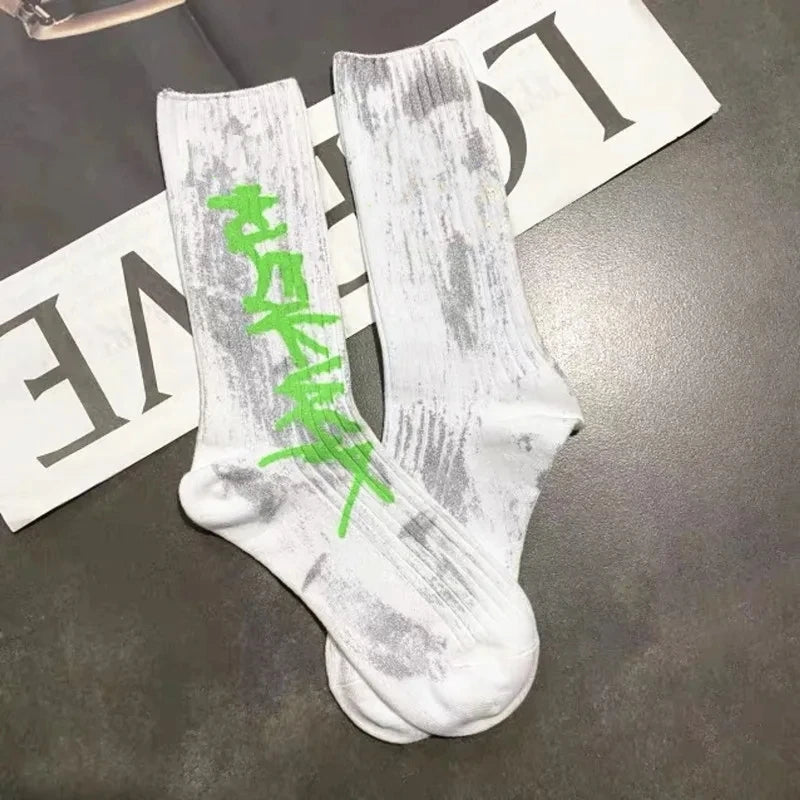 Men's sports socks, cotton casual, soft breathable summer winter for male socks versatile. Letter graffiti personalized socks