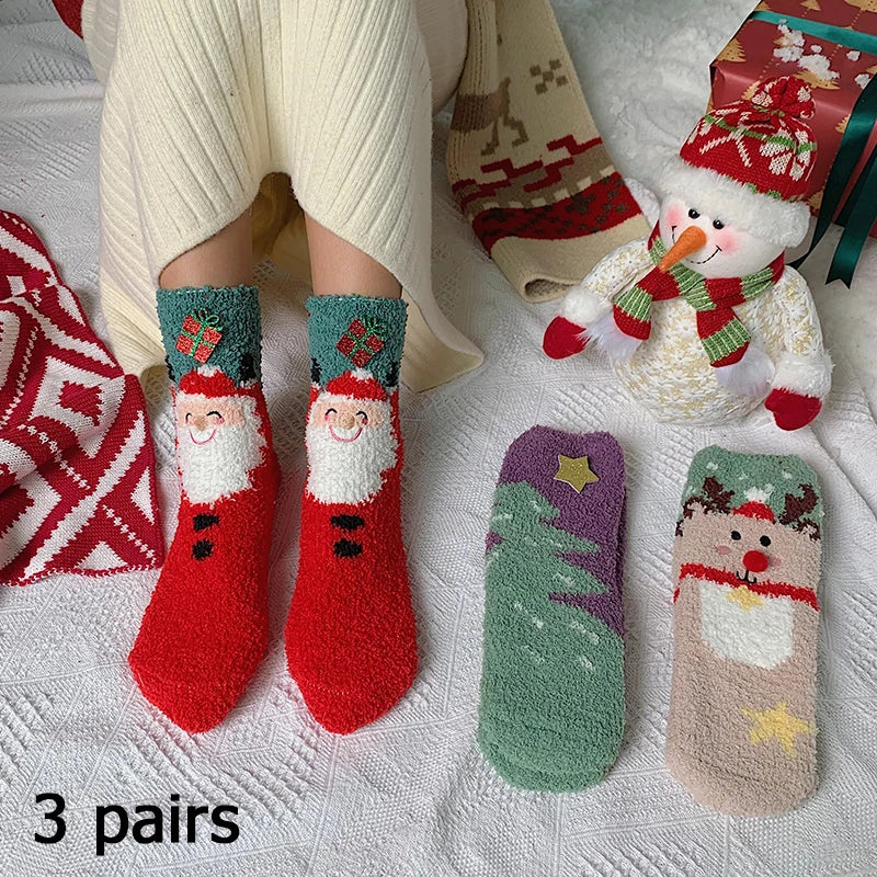 3/5/8/20 pairs of men's and women's Christmas socks, autumn and winter coral fleece casual warm mid tube socks, fashionable